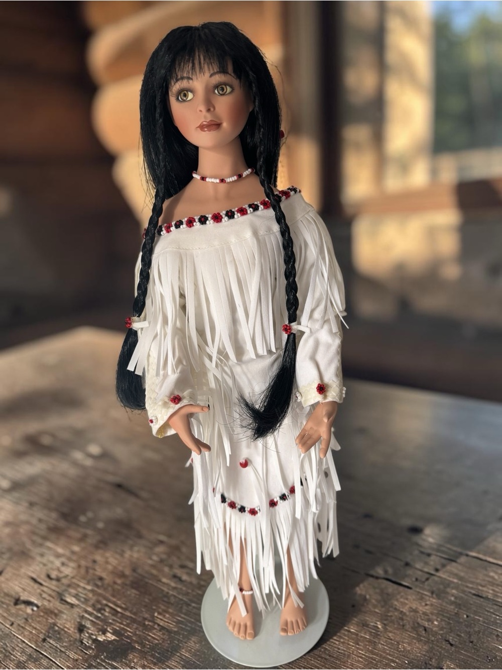 Native American Porcelain “Swirling Waters” Paradise Galleries Doll With Stand
